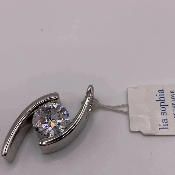 #173 Lia Sophia silver tone  cz pendant - Picture 4 of 4